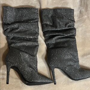 Jessica Simpson Black Glitter Heeled Boots